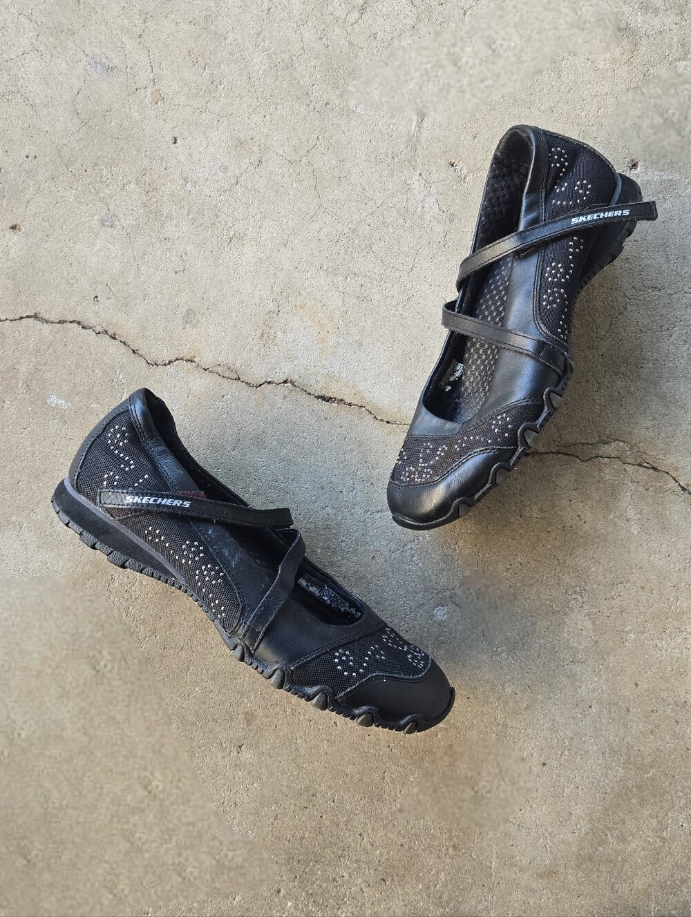 Vintage Y2k Skechers Sz 8 Whimsigoth Black Mary Jane Rhinestone Ballet Flat